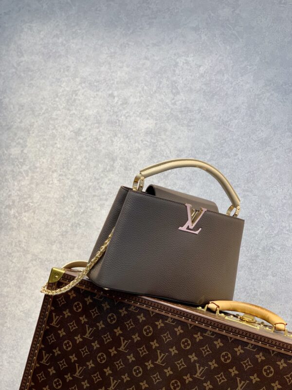 1:1 Replica Louis Vuitton LV Capucines BB Taurillon Smokey Brown Green/ Creme/ Pink Luxury Bag For Women M59516 - 27cm/10.6in