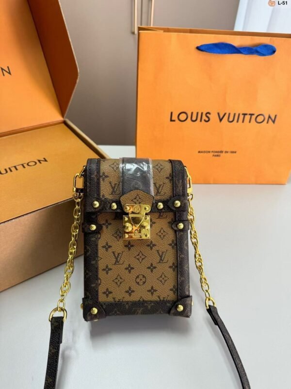 1:1 Replica Louis Vuitton LV Pochette Trunk Verticale Monogram Reverse With Monogram Canvas Luxury Bag For Women M67873 - 6.9in/18cm