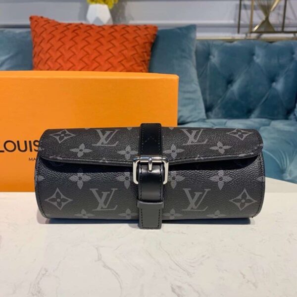 1:1 Replica Louis Vuitton LV 3 Watch Case Monogram Eclipse Canvas Unique Bag For Men M43385 - 7.9in/20cm