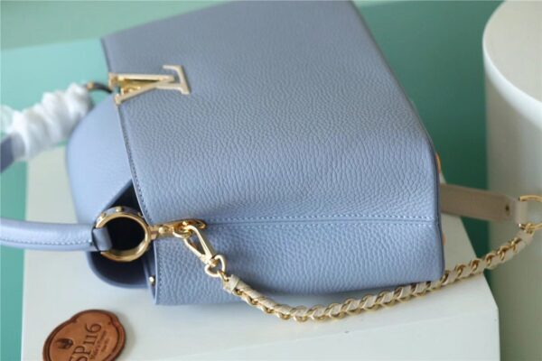 1:1 Replica Louis Vuitton LV Capucines MM Taurillon Light Blue/ Beige Luxury Bag For Women - 12.4in/31.5cm