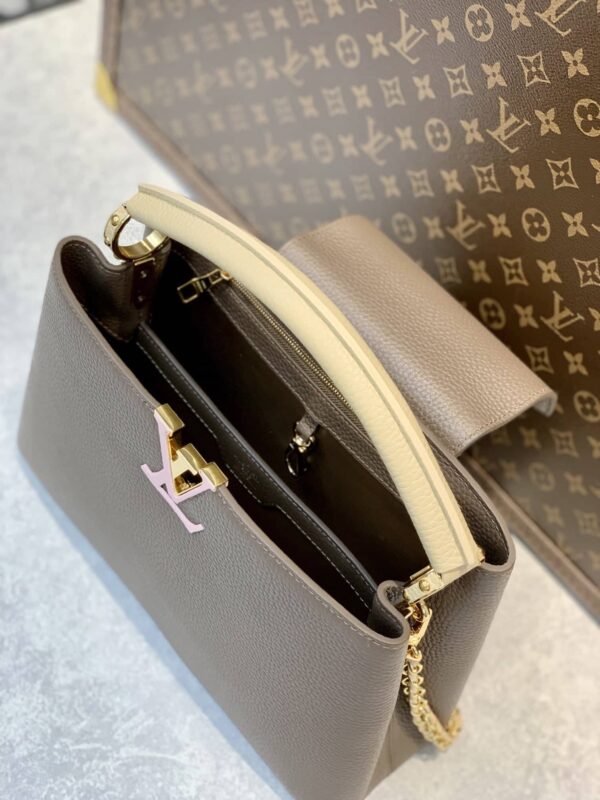 1:1 Replica Louis Vuitton LV Capucines MM Taurillon Smokey Brown Luxury Bag For Women M59516 - 12.4in/31.5cm