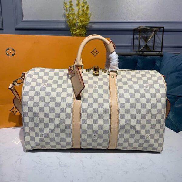 1:1 Replica Louis Vuitton LV Keepall Bandouliere 45 Damier Azur Canvas Luxury Bag For Women N41430 - 17.7in/45cm