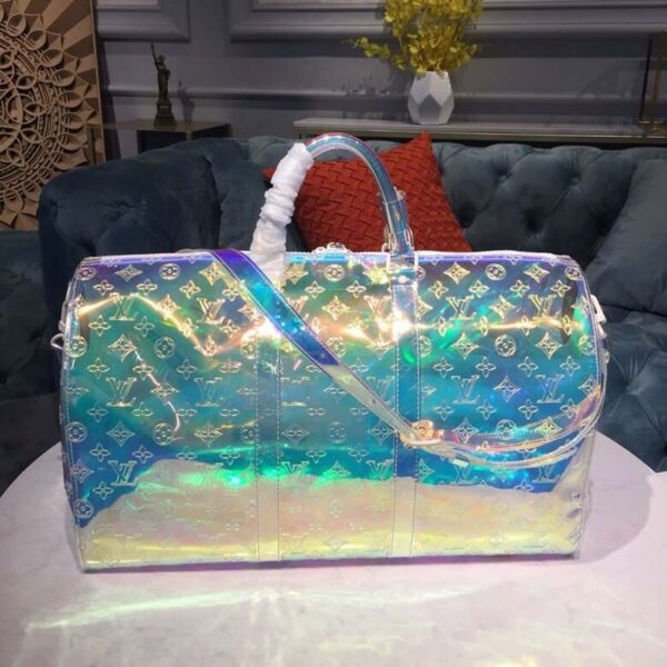 1:1 Replica Louis Vuitton LV Keepall Bandouliere 50 Monogram PVC Iridescent Prism By Virgil Abloh Unique Bag For Men M53271 - 19.7in/50cm
