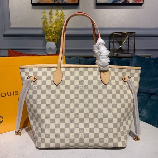 1:1 Replica Louis Vuitton LV Neverfull MM Damier Azur Canvas Luxury Bag For Women N41361 - 12.2in/31cm