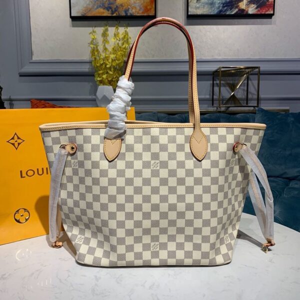 1:1 Replica Louis Vuitton LV Neverfull MM Damier Azur Canvas Luxury Bag For Women N41361 - 12.2in/31cm