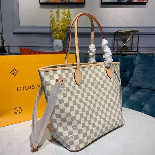 1:1 Replica Louis Vuitton LV Neverfull MM Damier Azur Canvas Luxury Bag For Women N41361 - 12.2in/31cm