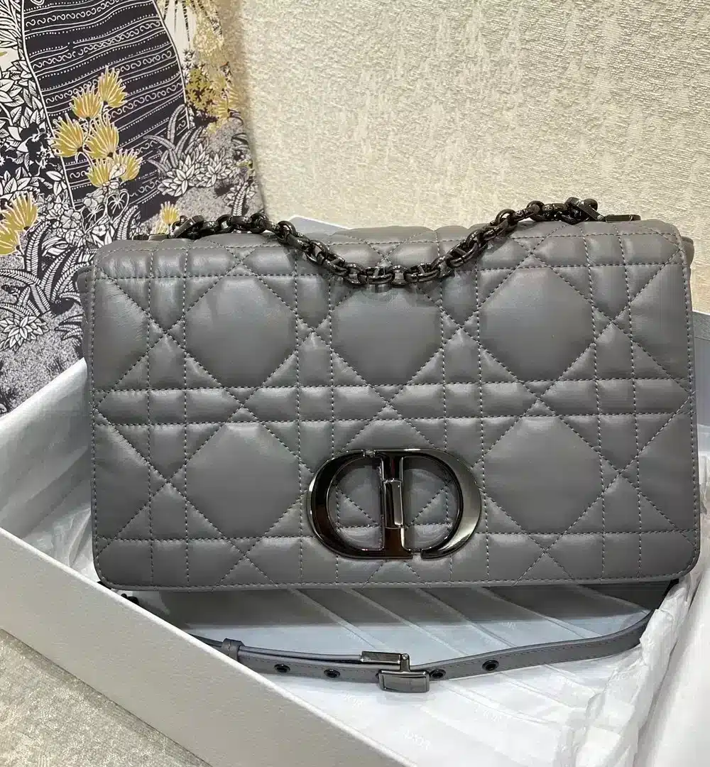1:1 Replica Christian Dior Large Dior Caro Bag Grey Padded Macrocannage, Dark Grey, For Women Women’s Handbags, Crossbody Bags, 28cm CD