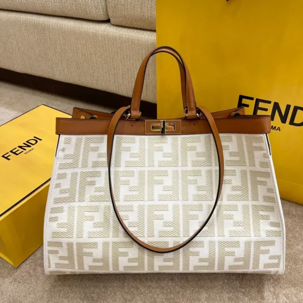 1:1 Replica Fendi Peekaboo X-tote Bag White Canvas For Women, Women's Handbags, Shoulder Bags 16.1in/41cm FF 8BH374