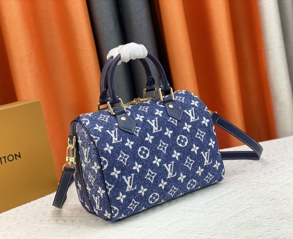 1:1 Replica Louis Vuitton Speedy Bandouliere 25 Monogram Denim Jacquard Navy Blue 9.8in/25cm LV M59609