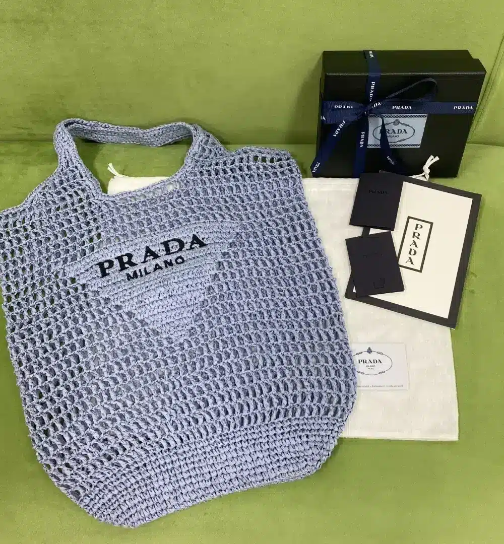 Prada Raffia Tote Bag Light Blue For Women, Women's Bags 20in/51cm 1BG424_2A2T_F0076_V_OOO