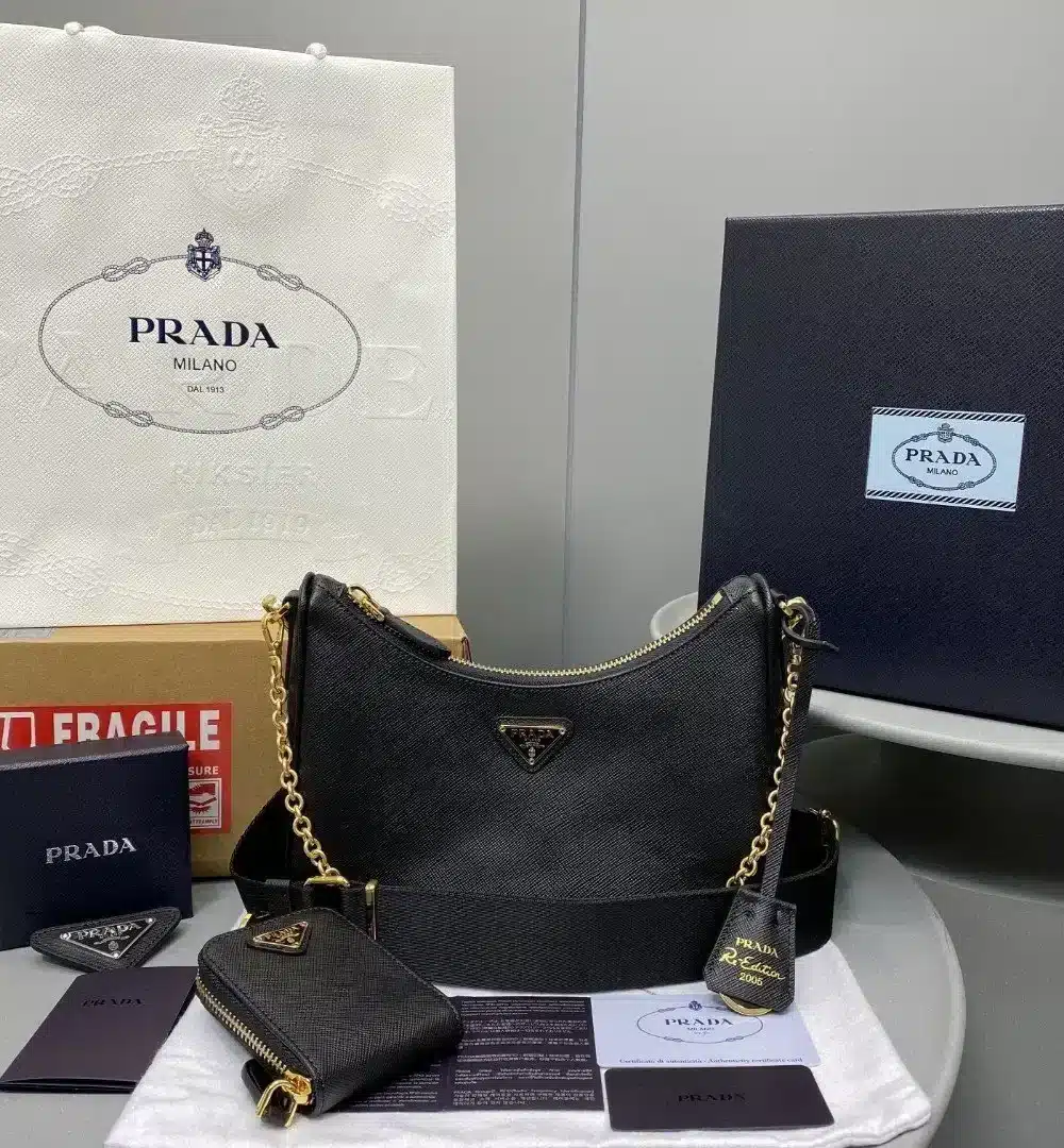 Prada System Nappa Patchwork Shoulder Bag Black For Women, Women's Bags 9.4in/24cm