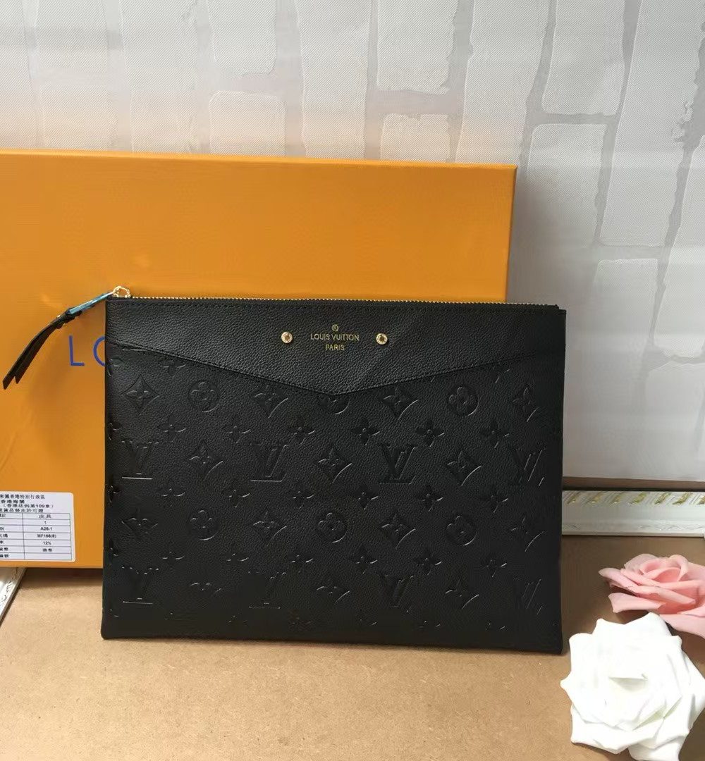 1:1 Replica Louis Vuitton Pochette Melanie MM Monogram Empreinte Black For Women, Women's Wallets 11.6in/29.5cm LV