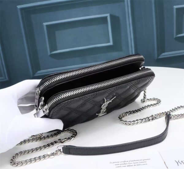 [REP 1:1] Saint Laurent Becky Double-Zip Pouch Black For Women 7.5in/19cm YSL