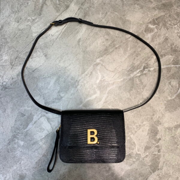Balenciaga B Small Lizard Effect Cross-body Bag In Black, For Women, Women's Bags 7in/18cm