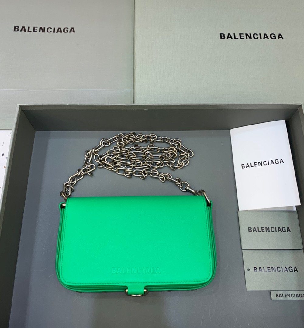 Balenciaga Bondage Wallet With Chain Green, For Women, Women's Bags 8in/20cm