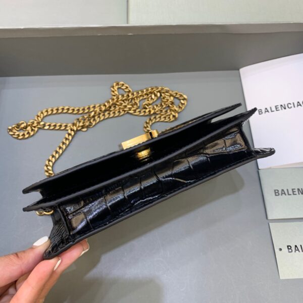 Balenciaga Croc Embossed Patent B Bag With Chain In Black, For Women, Women's Bags 7.9in/20cm
