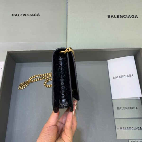 Balenciaga Croc Embossed Patent B Bag With Chain In Black, For Women, Women's Bags 7.9in/20cm