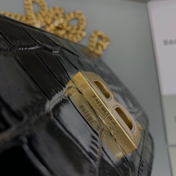 Balenciaga Croc Embossed Patent B Bag With Chain In Black, For Women, Women's Bags 7.9in/20cm