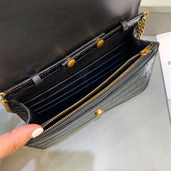 Balenciaga Croc Embossed Patent B Bag With Chain In Black, For Women, Women's Bags 7.9in/20cm