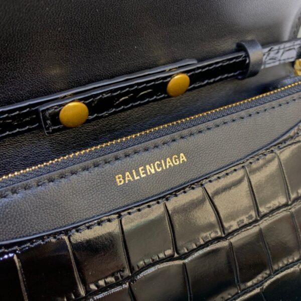 Balenciaga Croc Embossed Patent B Bag With Chain In Black, For Women, Women's Bags 7.9in/20cm