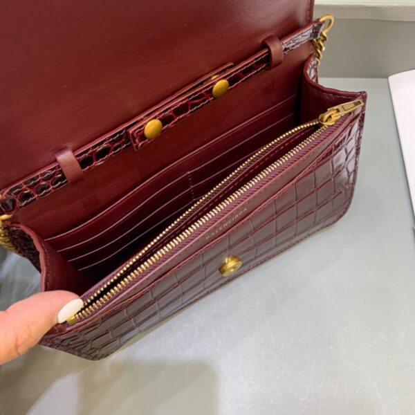 Balenciaga Croc Embossed Patent B Bag With Chain In Dark Red, For Women, Women's Bags 7.9in/20cm