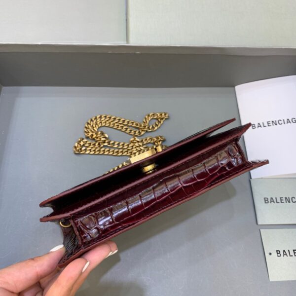 Balenciaga Croc Embossed Patent B Bag With Chain In Dark Red, For Women, Women's Bags 7.9in/20cm