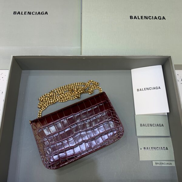 Balenciaga Croc Embossed Patent B Bag With Chain In Dark Red, For Women, Women's Bags 7.9in/20cm