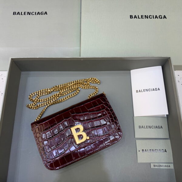 Balenciaga Croc Embossed Patent B Bag With Chain In Dark Red, For Women, Women's Bags 7.9in/20cm
