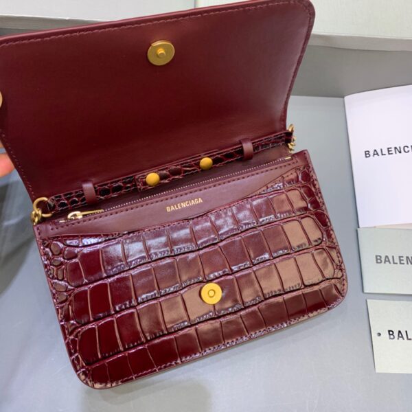 Balenciaga Croc Embossed Patent B Bag With Chain In Dark Red, For Women, Women's Bags 7.9in/20cm