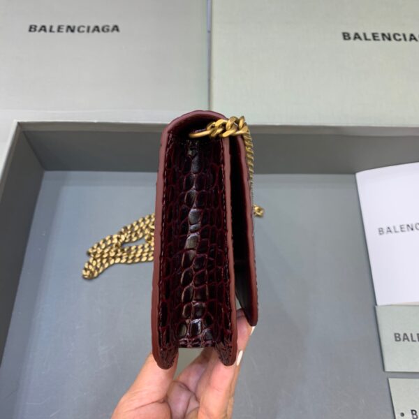 Balenciaga Croc Embossed Patent B Bag With Chain In Dark Red, For Women, Women's Bags 7.9in/20cm
