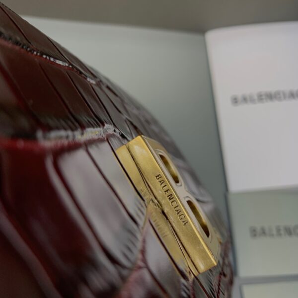 Balenciaga Croc Embossed Patent B Bag With Chain In Dark Red, For Women, Women's Bags 7.9in/20cm