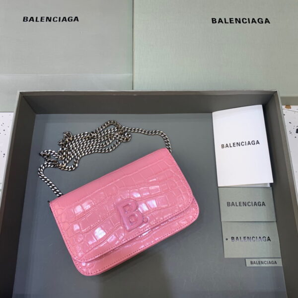 Balenciaga Croc Embossed Patent B Bag With Chain In Pink, For Women, Women's Bags 7.9in/20cm