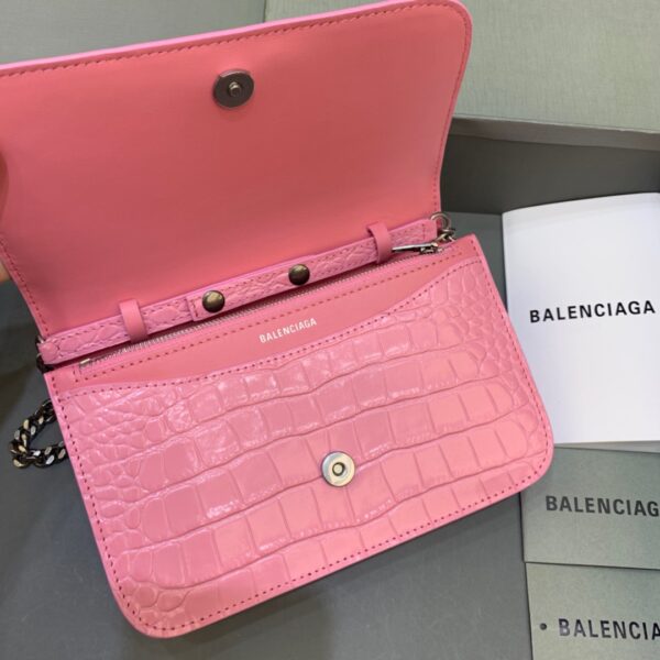 Balenciaga Croc Embossed Patent B Bag With Chain In Pink, For Women, Women's Bags 7.9in/20cm
