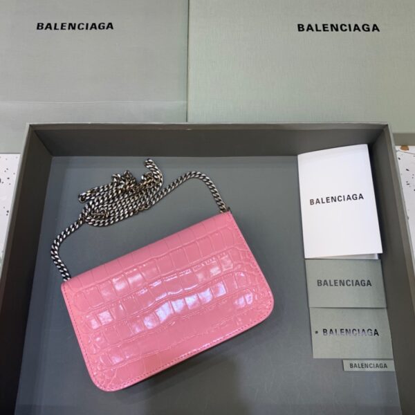 Balenciaga Croc Embossed Patent B Bag With Chain In Pink, For Women, Women's Bags 7.9in/20cm