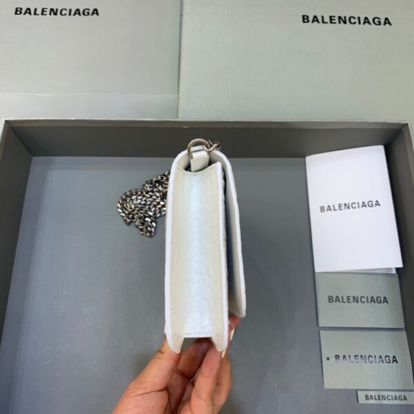 Balenciaga Croc Embossed Patent B Bag With Chain In White, For Women, Women's Bags 7.9in/20cm