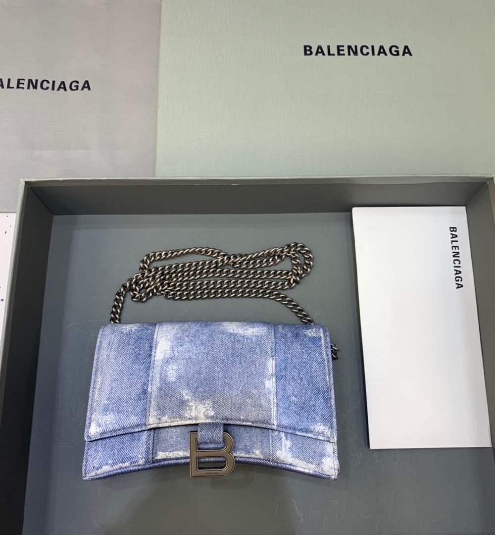 Balenciaga Downtown Small Shoulder Bag With Chain Blue Washed, For Women, Women's Bags 11.8in/30cm