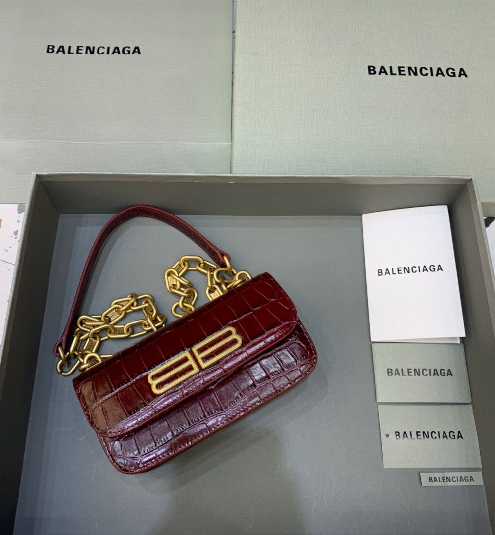 Balenciaga Gossip Small On Chain Shoulder Bag Dark Red, For Women, Women's Bags 7.4in/19cm