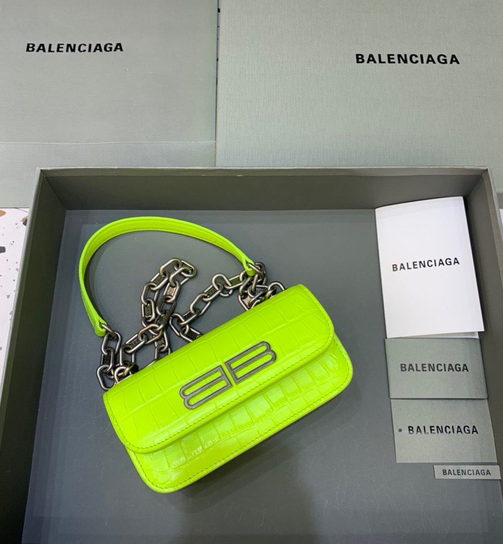 Balenciaga Gossip Small On Chain Shoulder Bag Green Neon, For Women, Women's Bags 7.4in/19cm