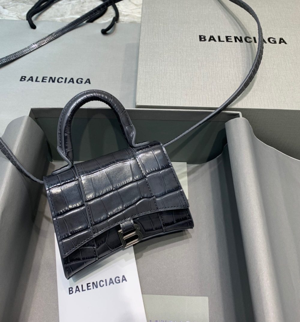 Balenciaga Hourglass Mini Handbag In Black, For Women, Women's Bags 4.7in/12cm