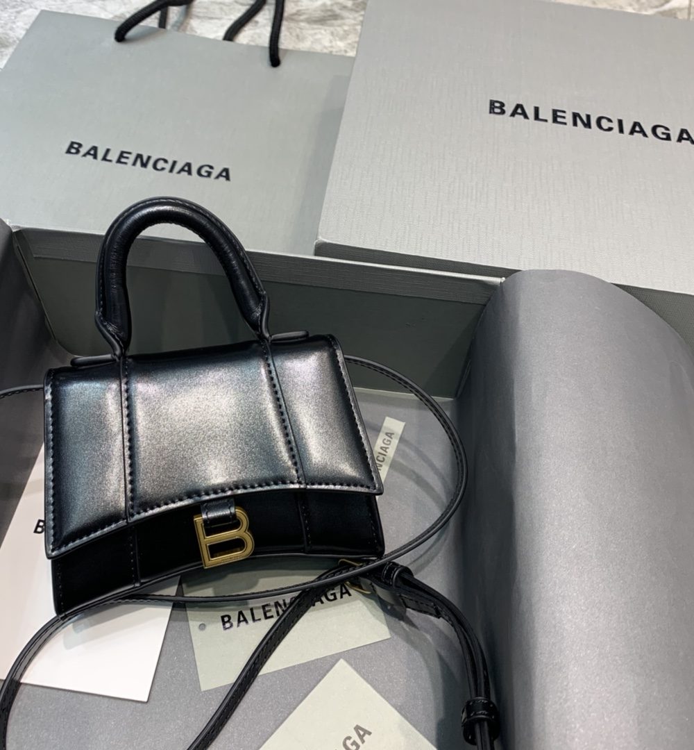 Balenciaga Hourglass Mini Handbag In Black, For Women, Women's Bags 4.7in/12cm