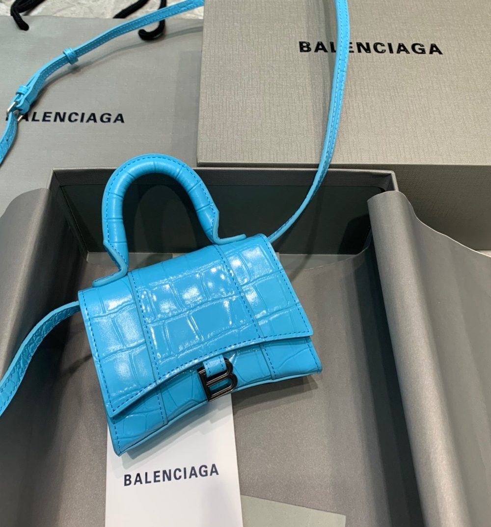 Balenciaga Hourglass Mini Handbag In Blue, For Women, Women's Bags 4.7in/12cm