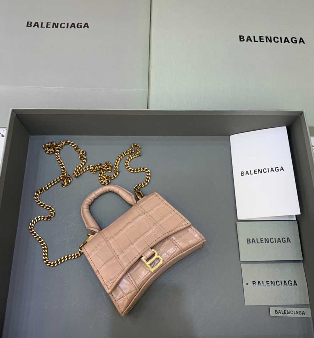 Balenciaga Hourglass Mini Handbag With Chain In Beige, For Women, Women's Bags 4.7in/12cm