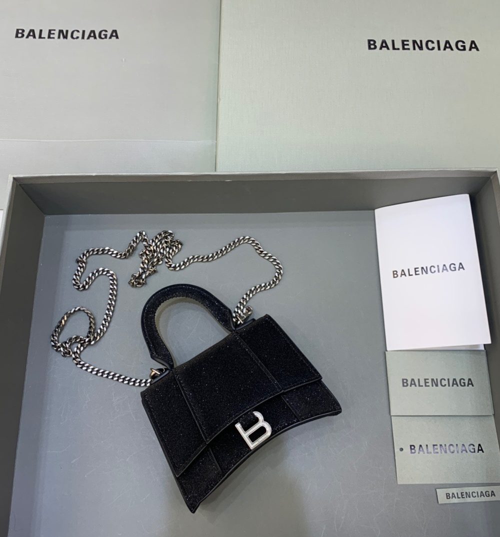 Balenciaga Hourglass Mini Handbag With Chain In Black, For Women, Women's Bags 4.7in/12cm