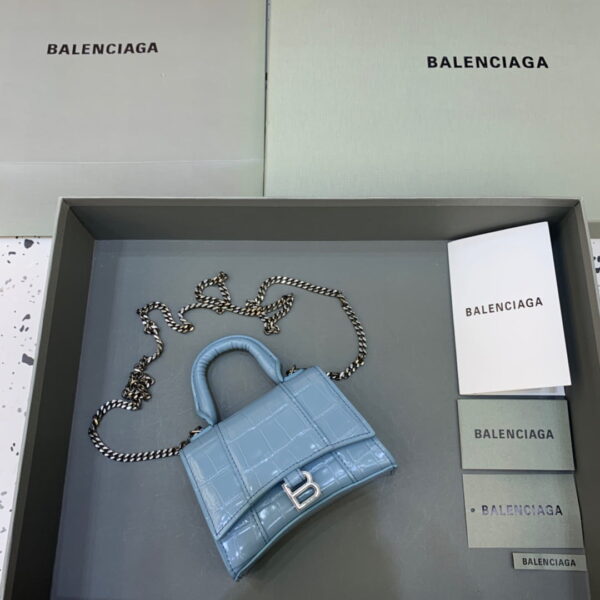 Balenciaga Hourglass Mini Handbag With Chain In Blue, For Women, Women's Bags 4.7in/12cm