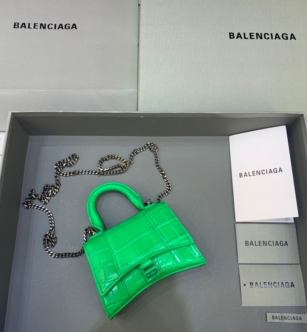 Balenciaga Hourglass Mini Handbag With Chain In Green, For Women, Women's Bags 4.7in/12cm