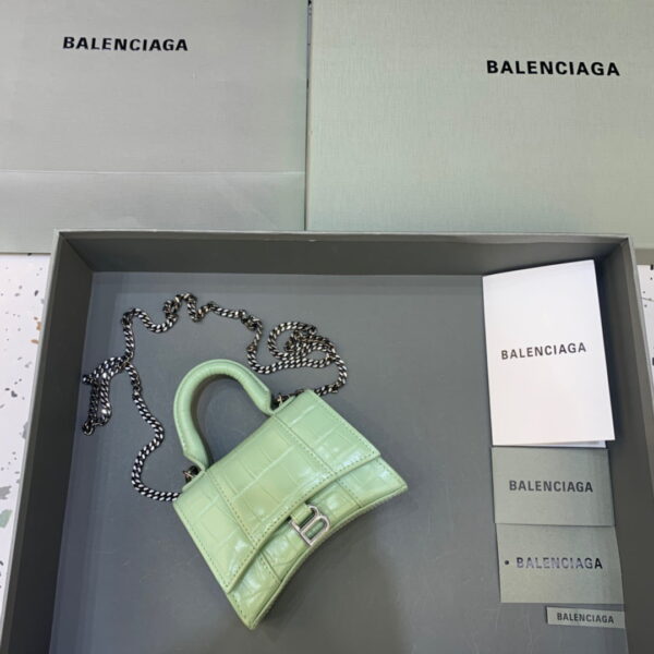 Balenciaga Hourglass Mini Handbag With Chain In Light Green, For Women, Women's Bags 4.7in/12cm