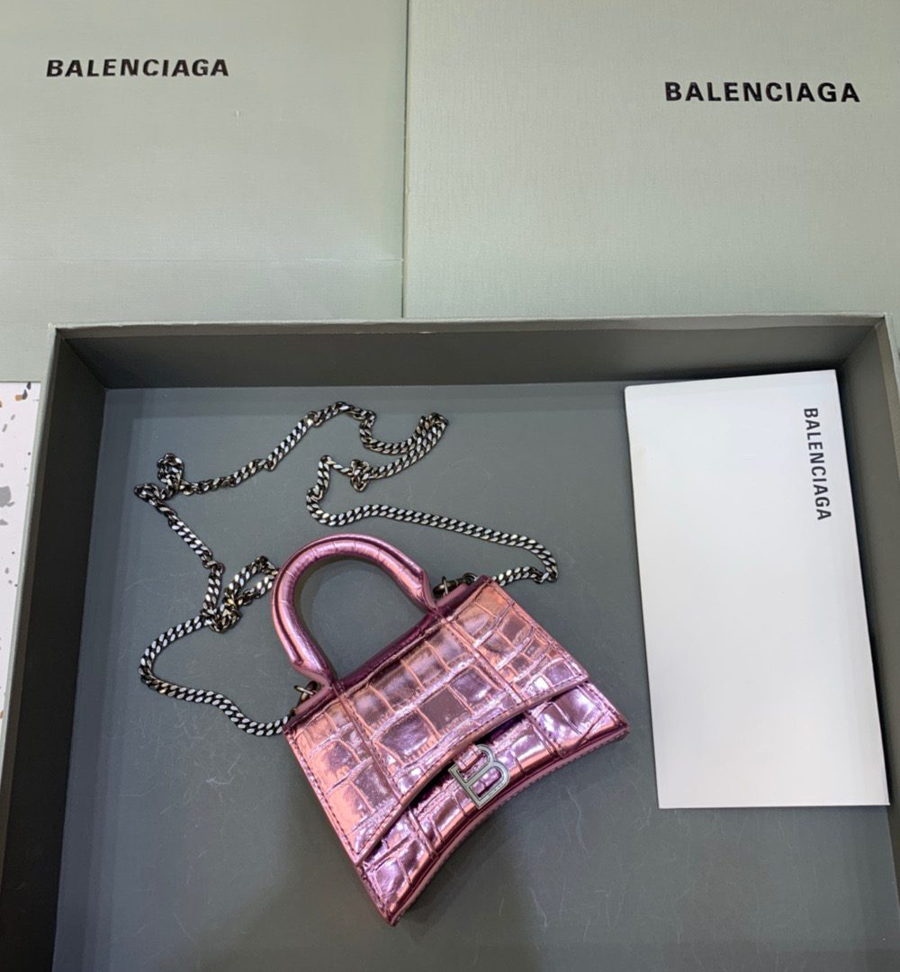 Balenciaga Hourglass Mini Handbag With Chain In Light Pink, For Women, Women's Bags 4.7in/12cm