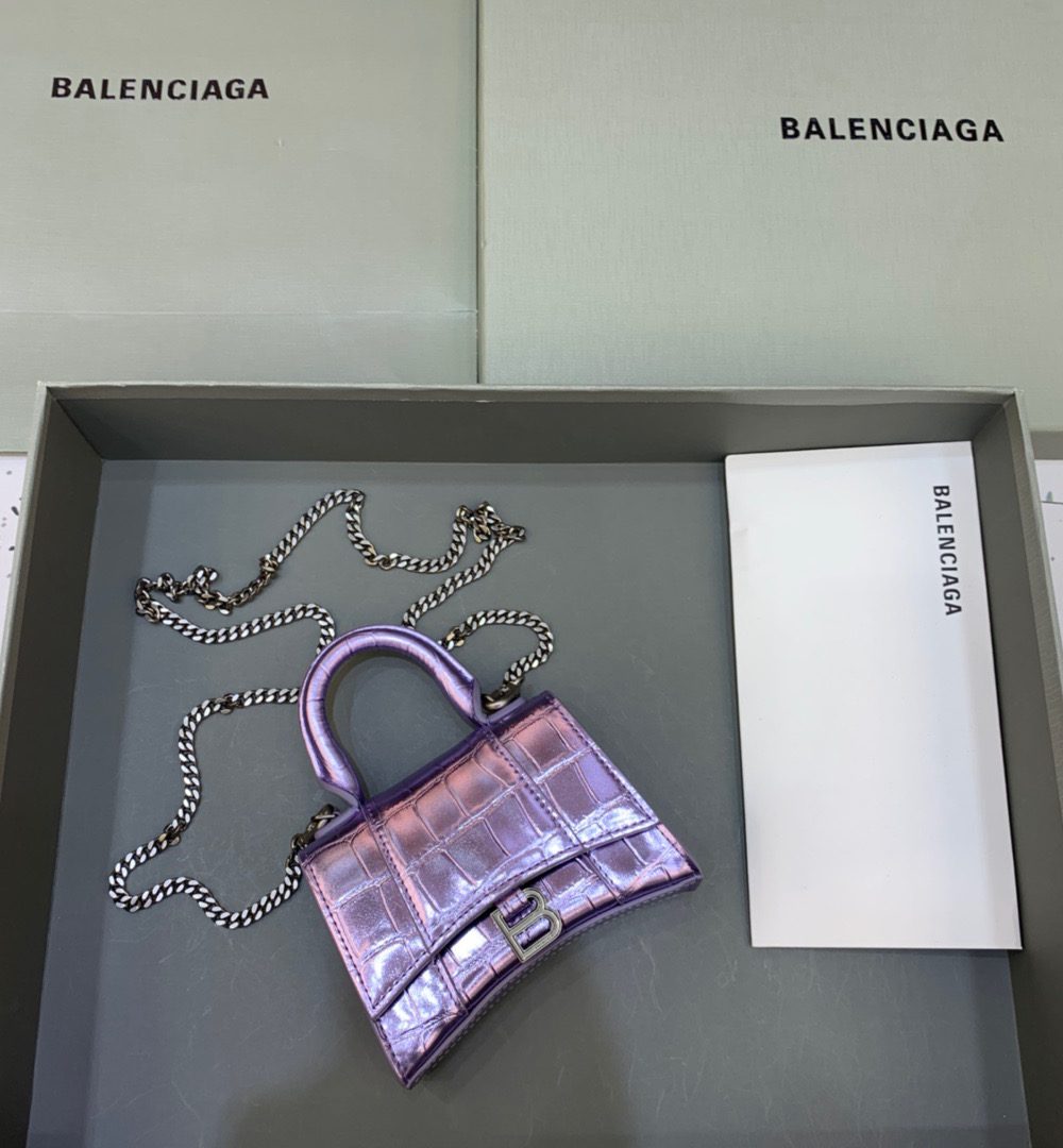 Balenciaga Hourglass Mini Handbag With Chain In Light Violet, For Women, Women's Bags 4.7in/12cm