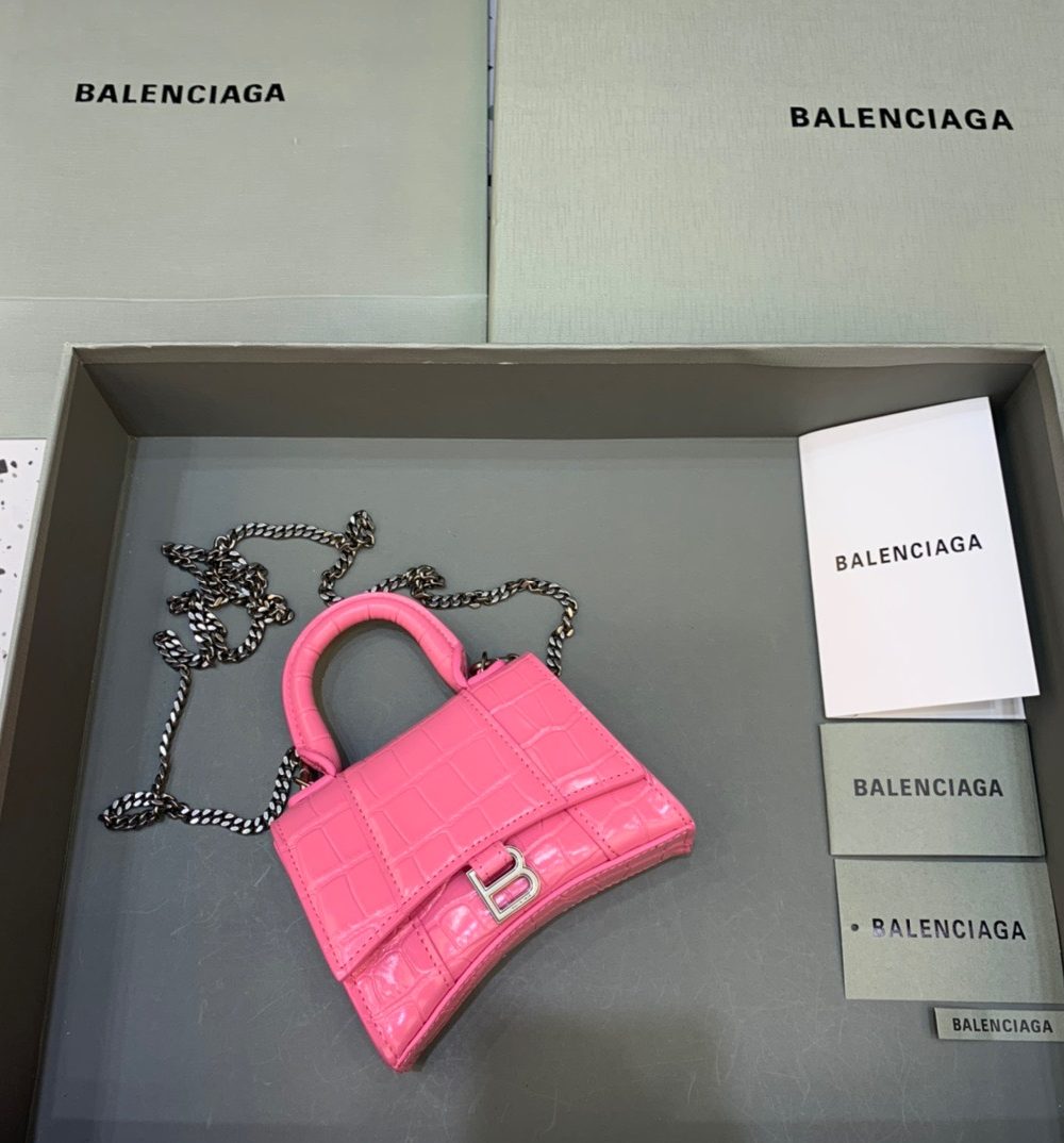 Balenciaga Hourglass Mini Handbag With Chain In Pink, For Women, Women's Bags 4.7in/12cm