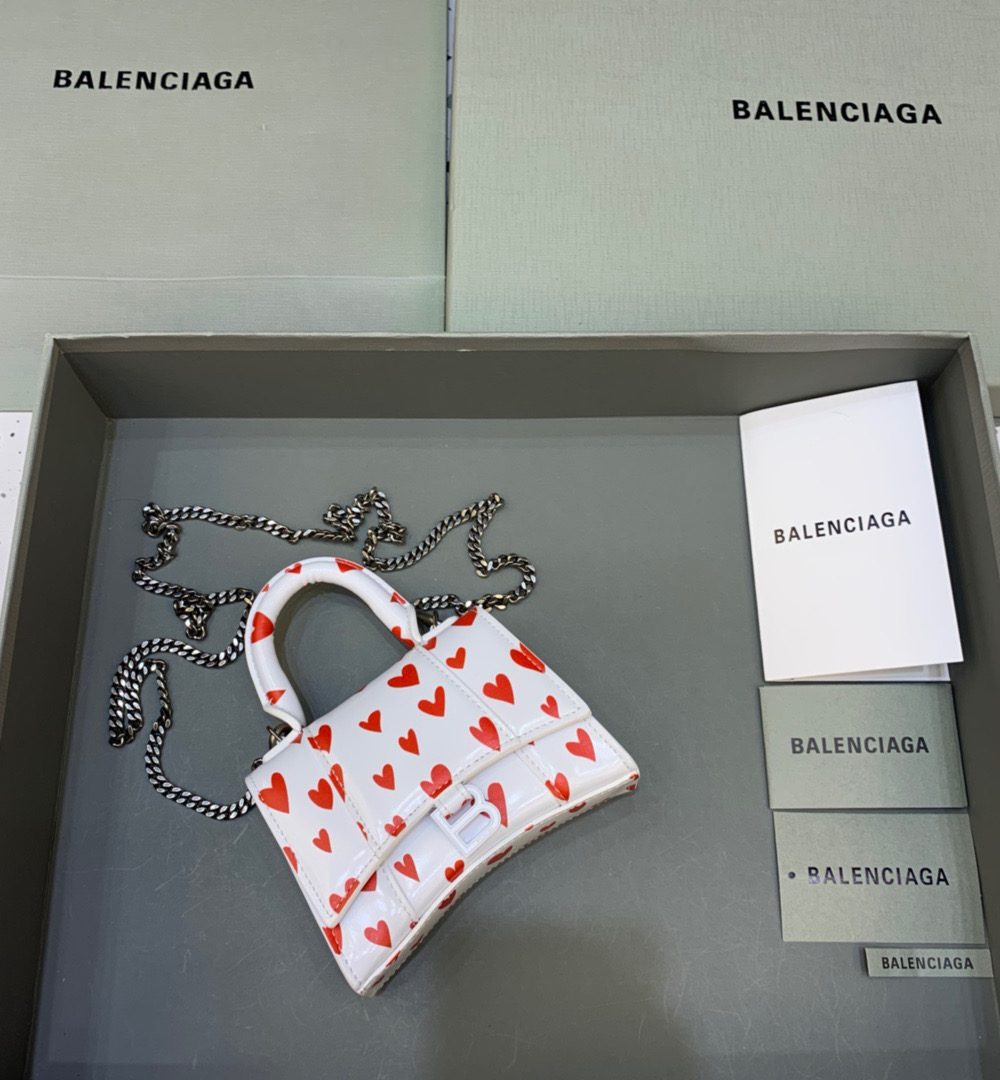 Balenciaga Hourglass Mini Handbag With Chain In Red And White, For Women, Women's Bags 4.7in/12cm